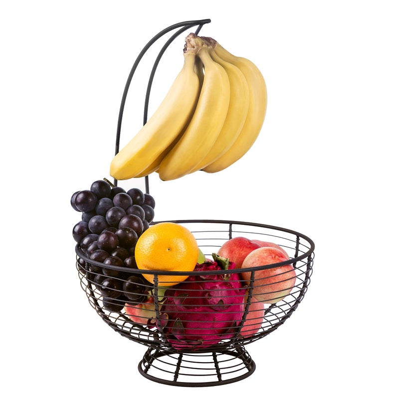 TIEYIPIN [ Extra Large ] TIEYIPIN Fruit Basket Bowl with Banana Hanger, Detachable Wire Banana Holder Hook Kitchen Storage Baskets Stand - Brown - Image 1